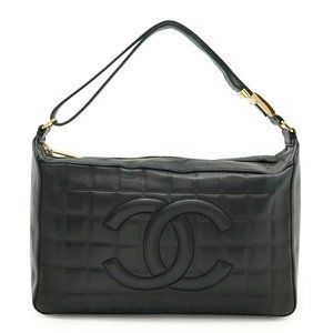 CHANEL Black Lambskin Leather Logo Shoulder Bag